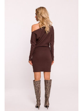 M818 Drop shoulder rib knit dress - brown
