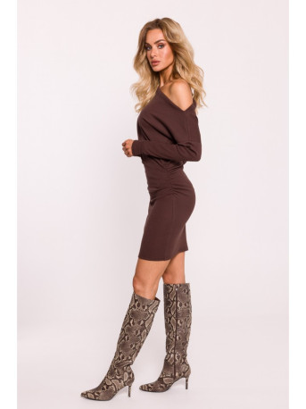 M818 Drop shoulder rib knit dress - brown