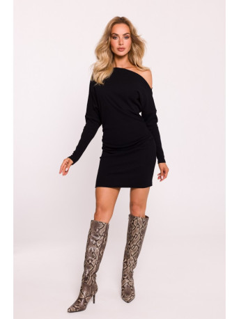 M818 Drop shoulder rib knit dress - black