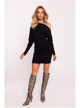 M818 Drop shoulder rib knit dress - black