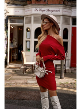 M818 Drop shoulder rib knit dress - red