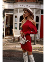 M818 Drop shoulder rib knit dress - red