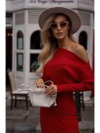 M818 Drop shoulder rib knit dress - red