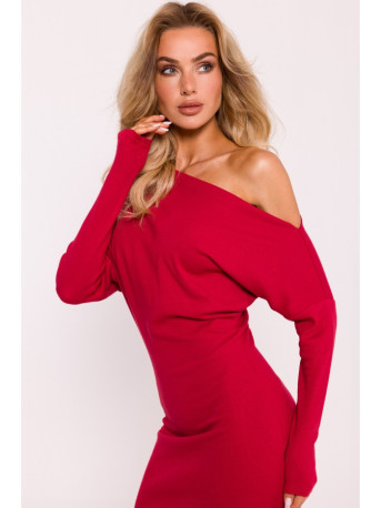 M818 Drop shoulder rib knit dress - red