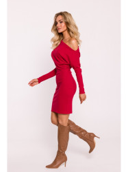 M818 Drop shoulder rib knit dress - red