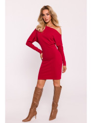 M818 Drop shoulder rib knit dress - red