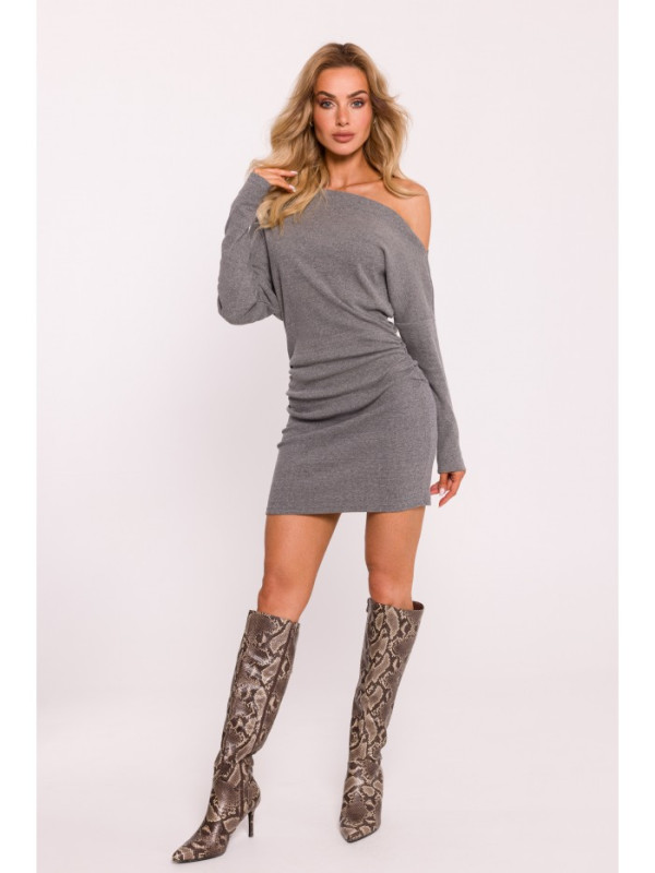 M818 Drop shoulder rib knit dress - grey melange