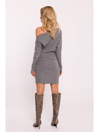 M818 Drop shoulder rib knit dress - grey melange