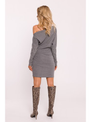 M818 Drop shoulder rib knit dress - grey melange