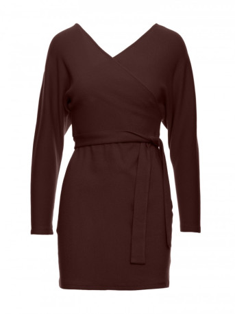 M819 Wrap top rib knit dress - brown