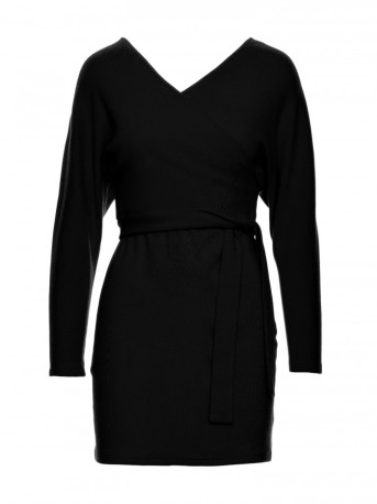 M819 Wrap top rib knit dress - black