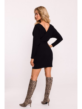 M819 Wrap top rib knit dress - black