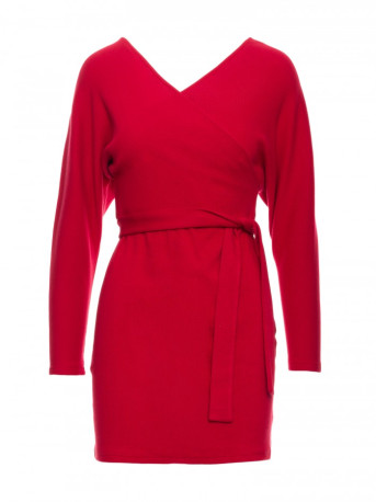 M819 Wrap top rib knit dress - red