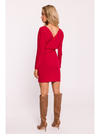 M819 Wrap top rib knit dress - red