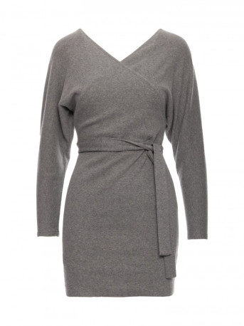 M819 Wrap top rib knit dress - grey melange