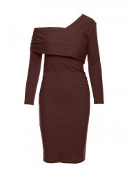 M820 Asymmetrical neckline rib knit dress - brown