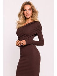 M820 Asymmetrical neckline rib knit dress - brown