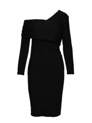 M820 Asymmetrical neckline rib knit dress - black