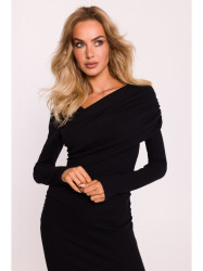 M820 Asymmetrical neckline rib knit dress - black