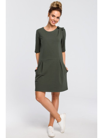 M422 Drop waist dress with a bow - military green