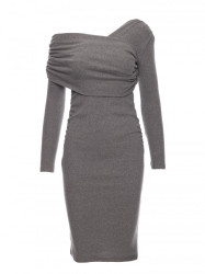 M820 Asymmetrical neckline rib knit dress - grey melange