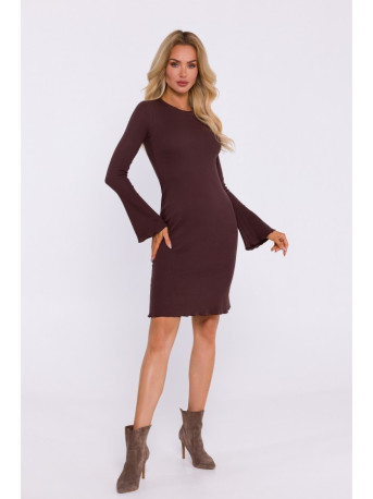 M821 Wide sleeve rib knit dress - brown