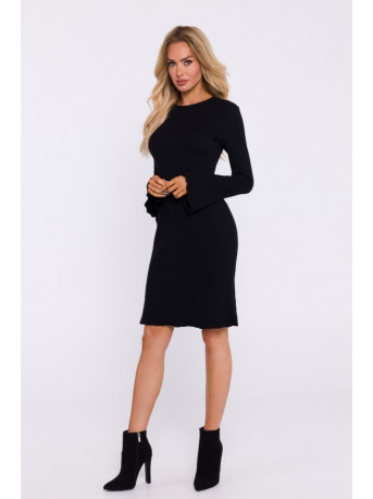 M821 Wide sleeve rib knit dress - black