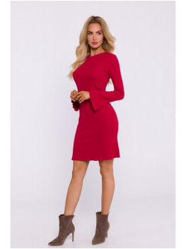 M821 Raudona suknelė plačiomis rankovėmis