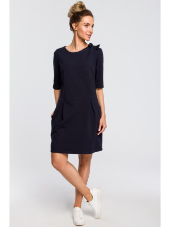 M422 Drop waist dress with a bow - navy blue