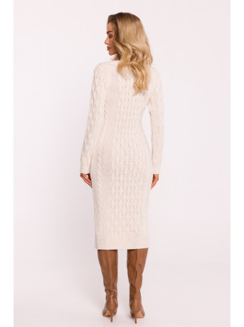 M824 Megztinė suknelė V formos iškirpte - dramblio kaulo spalvos