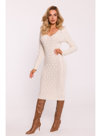 M824 Megztinė suknelė V formos iškirpte - dramblio kaulo spalvos
