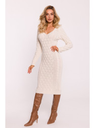 M824 Megztinė suknelė V formos iškirpte - dramblio kaulo spalvos