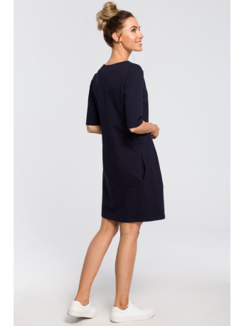 M422 Drop waist dress with a bow - navy blue