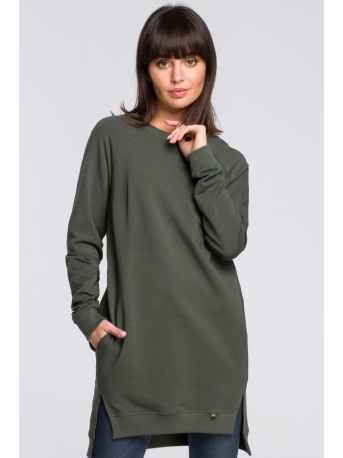 B101 Oversized tunic with split sides - military green