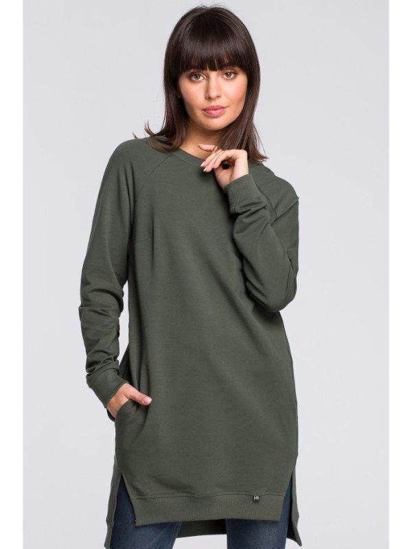 B101 Oversized tunic with split sides - military green