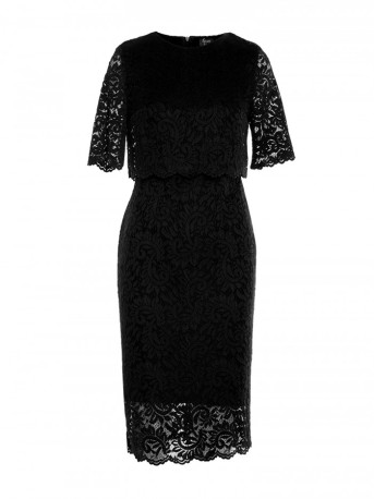 S379 Lace dress with double layerd top - black