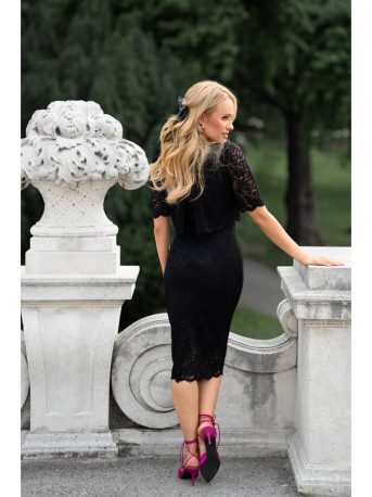 S379 Lace dress with double layerd top - black