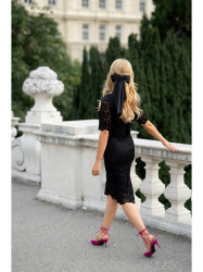 S379 Lace dress with double layerd top - black