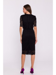 S379 Lace dress with double layerd top - black