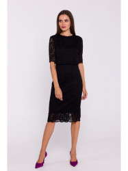 S379 Lace dress with double layerd top - black