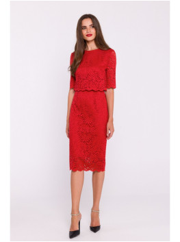 S379 Lace dress with double layerd top - red