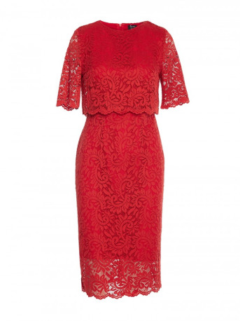 S379 Lace dress with double layerd top - red
