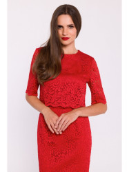 S379 Lace dress with double layerd top - red
