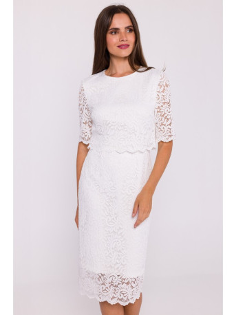 S379 Lace dress with double layerd top - ecru