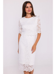 S379 Lace dress with double layerd top - ecru