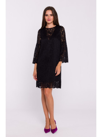 S380 Trapeze shaped lace dress - black