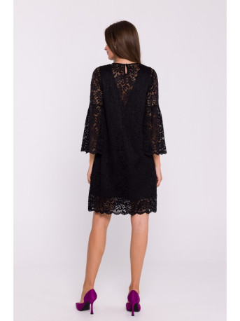 S380 Trapeze shaped lace dress - black