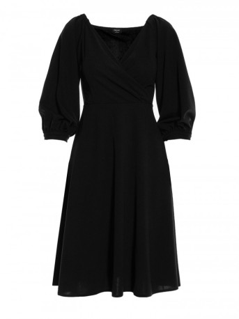 S383 Flared dress with puff sleeves - black