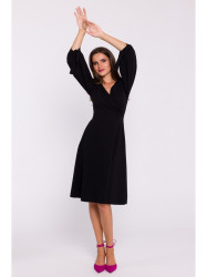 S383 Flared dress with puff sleeves - black