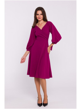 S383 Flared dress with puff sleeves - black